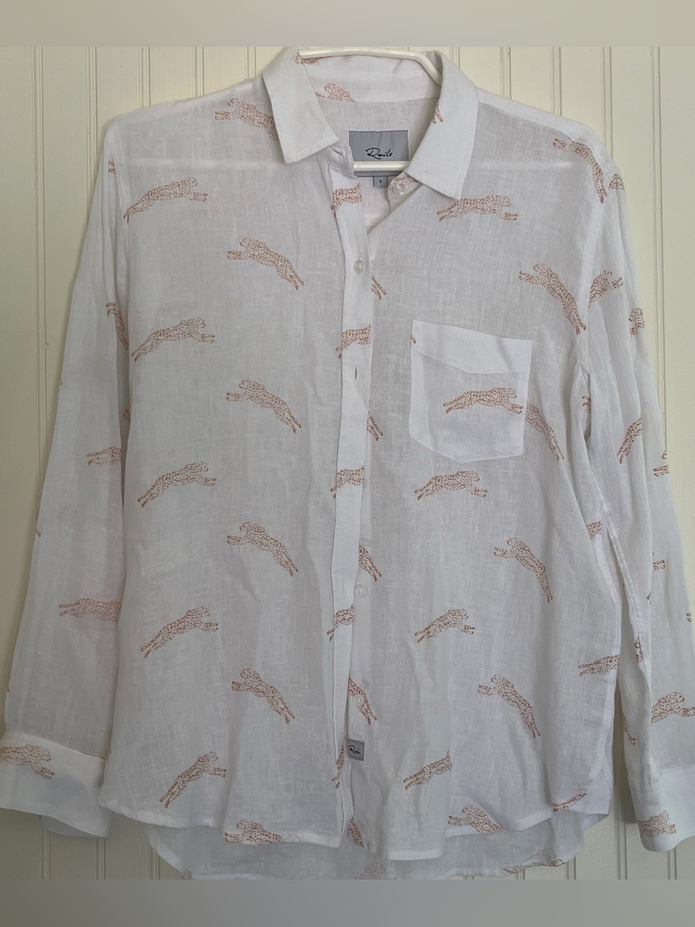 Rails White Gold Cheetah Print Linen Button Down Shirt | Coastal Quiet Luxury